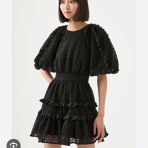 Aje Aveline broderie black eyelet mini dress size 4
